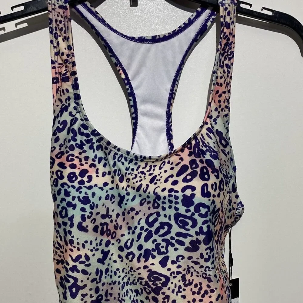 Nicole Miller Studio Iris Cheetah Print Racerback One Piece Swimsuit NMOP-114‎ M